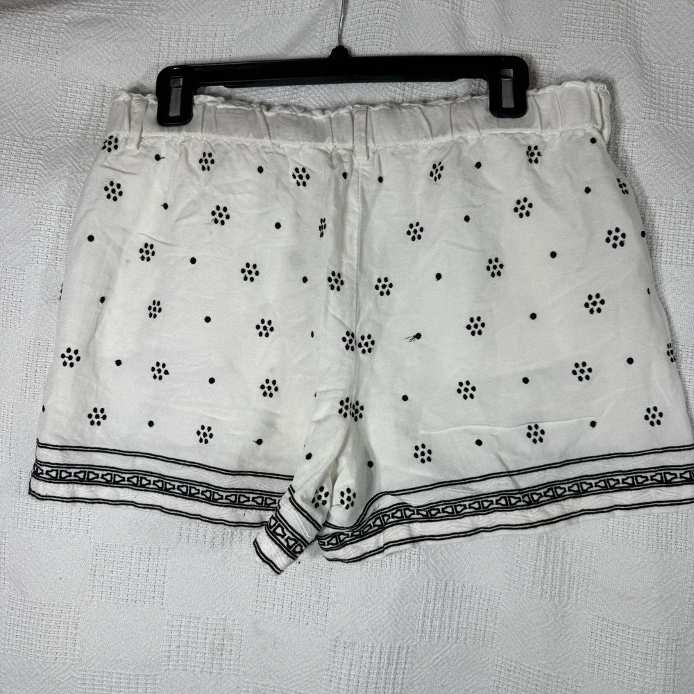 Loft Women's Shorts Size Small Black /‎ White Linen Blend Tie Waist